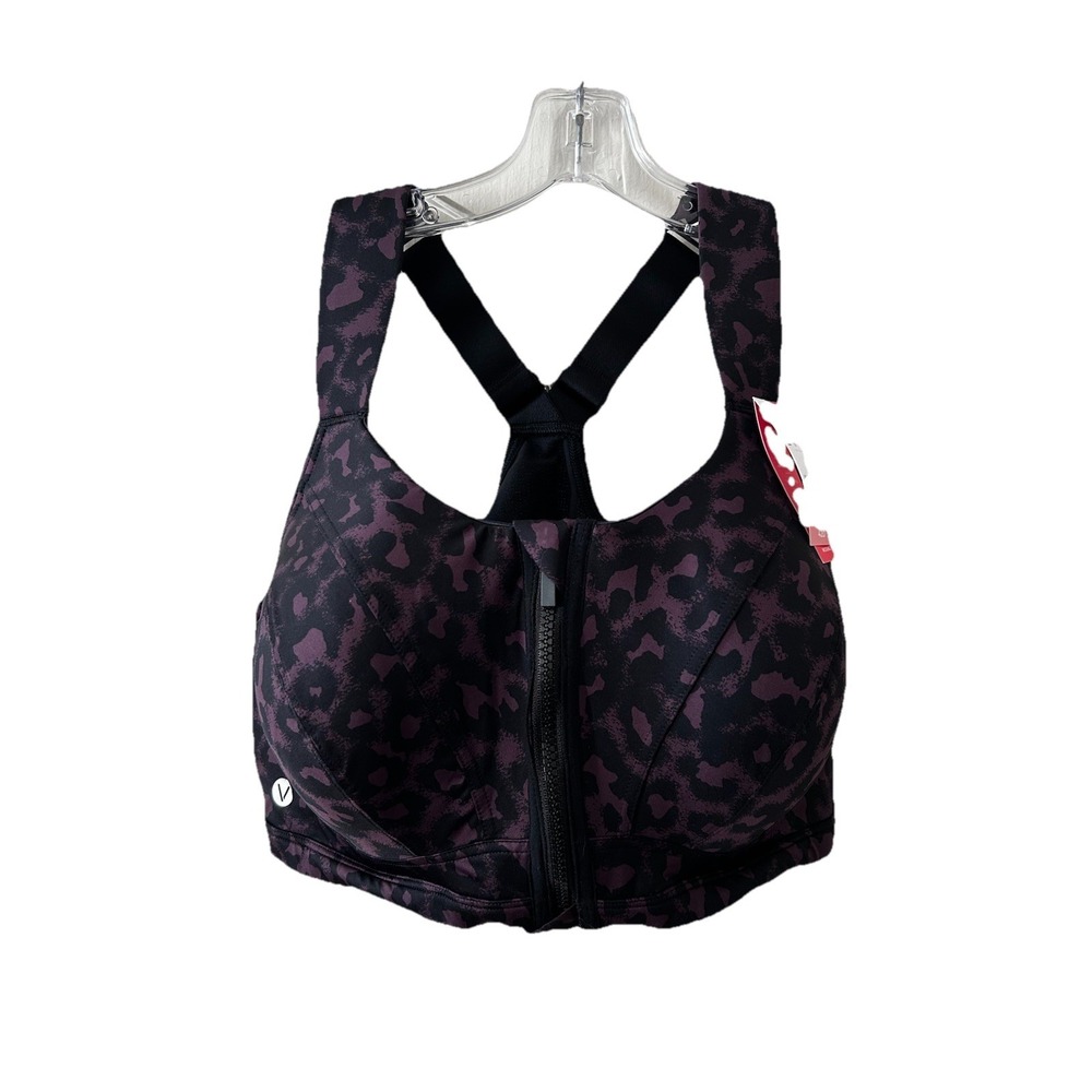 Livi Lane Bryant‎ Max Support Underwire Sports Bra Zip Front Purple Leopard 42D